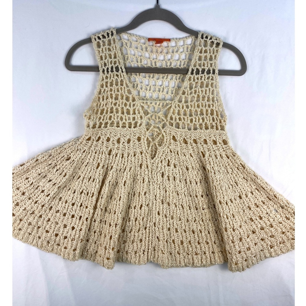 Chelsea & Violet Cream Crochet Top Lace Up Boho Sleeveless Festival XS Boho